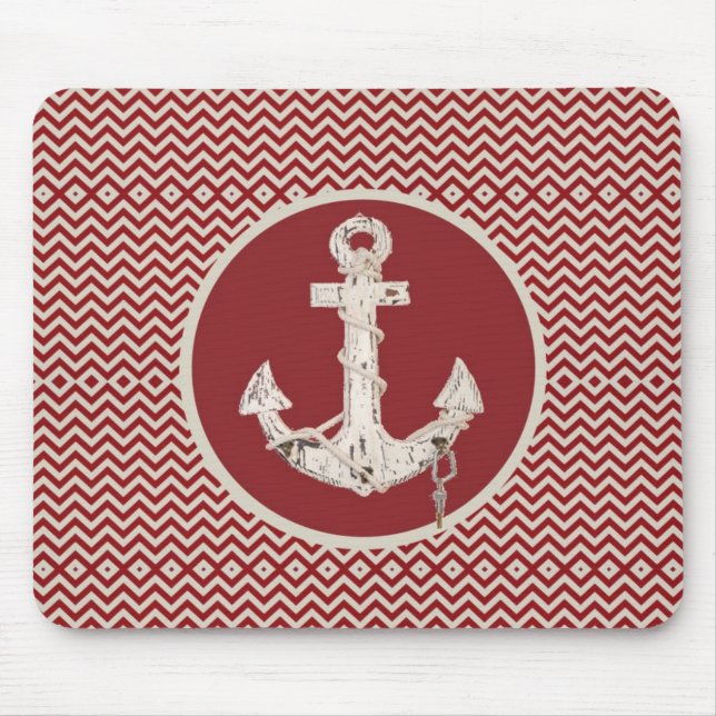 Preppy Nautical burgundy chevron beach anchor Mouse Pad (Front)