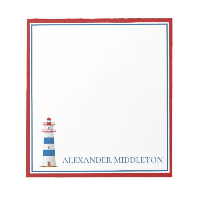 Preppy Nautical Lighthouse Personalized Notepad (Front)