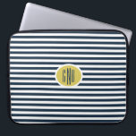 Preppy Nautical Monogram Computer Sleeve<br><div class="desc">Navy and white striped background with Gold oval monogram holder. Customized decorative font monograms make a great personal touch.</div>