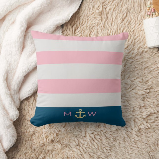 Preppy Nautical Monogram Throw Pillow (Blanket)