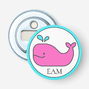 Preppy Nautical Pink and Aqua Whale Monogram Bottle Opener
