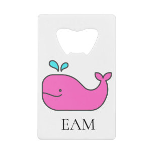 Preppy Nautical Pink and Aqua Whale Monogram Credit Card Bottle Opener