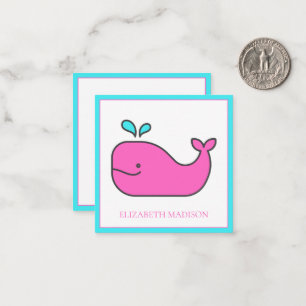 Preppy Nautical Pink and Aqua Whale Personalized Card