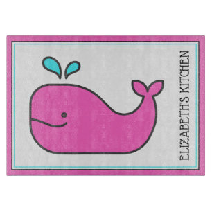 Preppy Nautical Pink and Aqua Whale Personalized Cutting Board