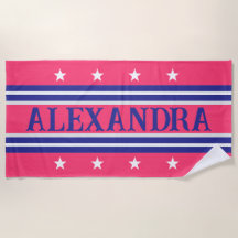 Preppy Nautical Pink and Navy Custom Beach Towel
