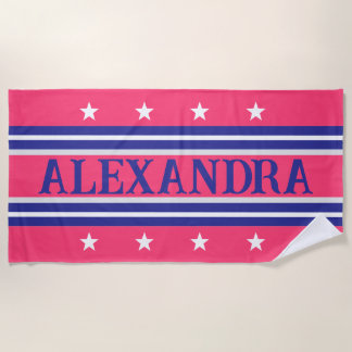 Preppy Nautical Pink and Navy Custom Beach Towel