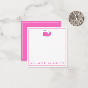 Preppy Nautical Pink and White Whale Personalized Card