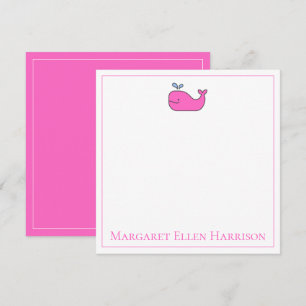 Preppy Nautical Pink and White Whale Personalized Card