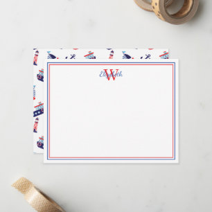 Preppy Nautical Sailboats Monogram Card