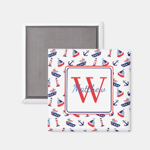 Preppy Nautical Sailboats Monogram Magnet