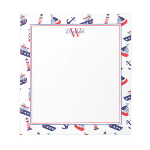 Preppy Nautical Sailboats Monogram Notepad