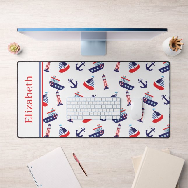 Preppy Nautical Sailboats Personalized Desk Mat (Office 1)