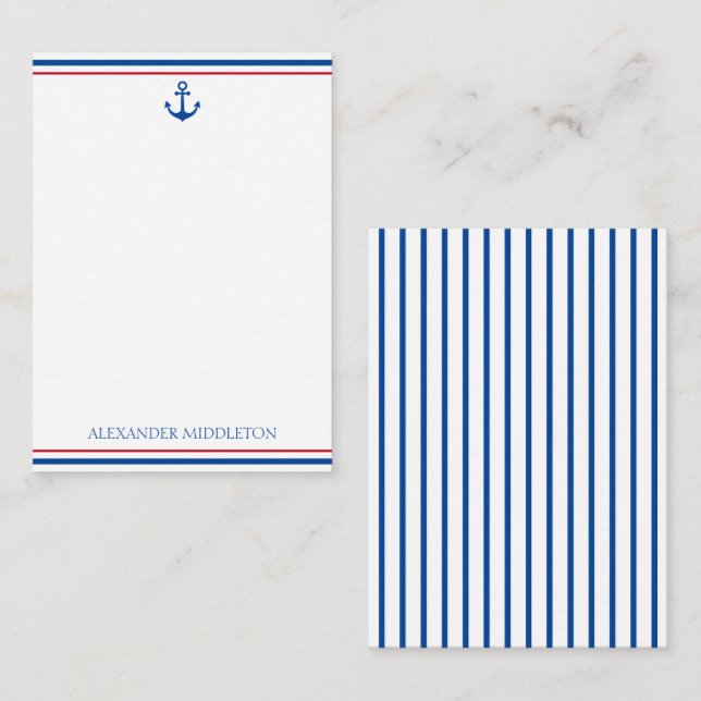 Preppy Nautical Stripes and Anchor Personalized Card (Front/Back)