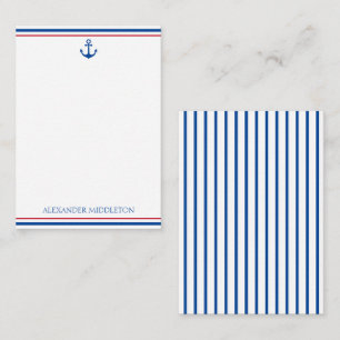 Preppy Nautical Stripes and Anchor Personalized Card