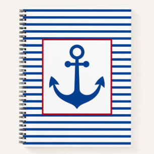 Preppy Nautical Stripes and Anchor Personalized Notebook