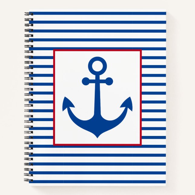 Preppy Nautical Stripes and Anchor Personalized Notebook (Front)