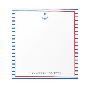 Preppy Nautical Stripes and Anchor Personalized Notepad