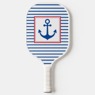 Preppy Nautical Stripes and Anchor Personalized Pickleball Paddle