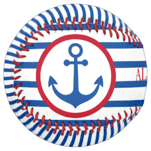 Preppy Nautical Stripes and Anchor Personalized Softball