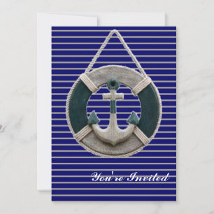 Preppy Nautical Stripes lifesaver beach Anchor Invitation