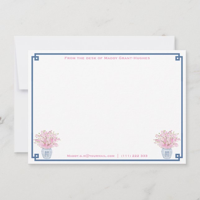 Preppy Navy And Pink Personalized Bridal Shower Card (Front)