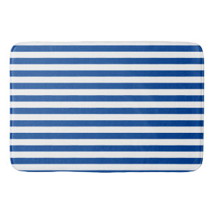 Preppy Navy and White Stripes Geometric Pattern S Bath Mat