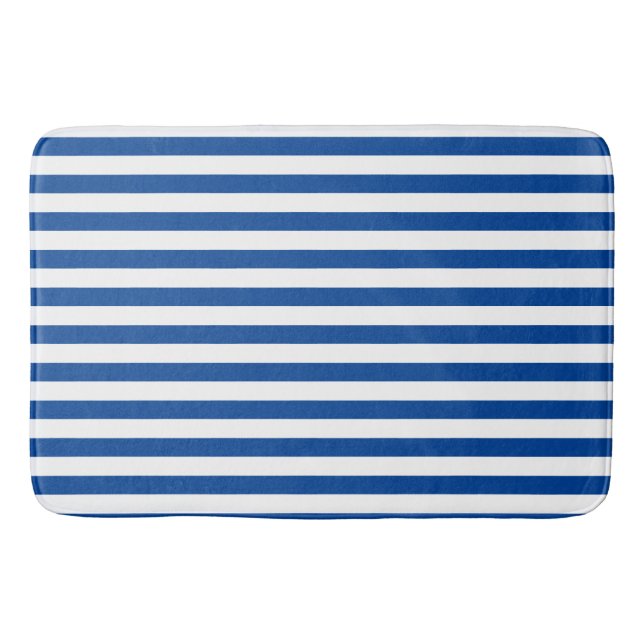  Preppy Navy and White Stripes Geometric Pattern S Bath Mat (Front)