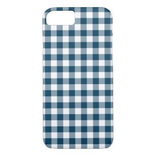 Preppy Navy Blue and White Gingham Checked Case-Mate iPhone Case