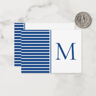 Preppy Navy Blue and White Stripe Monogram Card