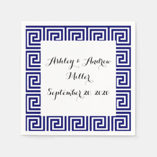 Preppy Navy Blue White Greek Key Pattern Napkin