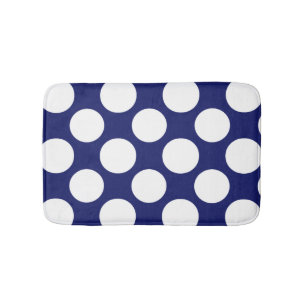 Preppy Navy Blue White Polka Dots Pattern Bath Mat