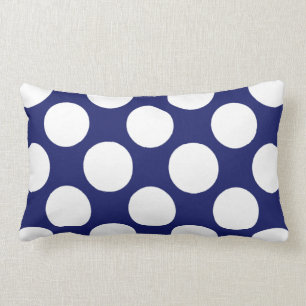 Preppy Navy Blue White Polka Dots Pattern Lumbar Pillow