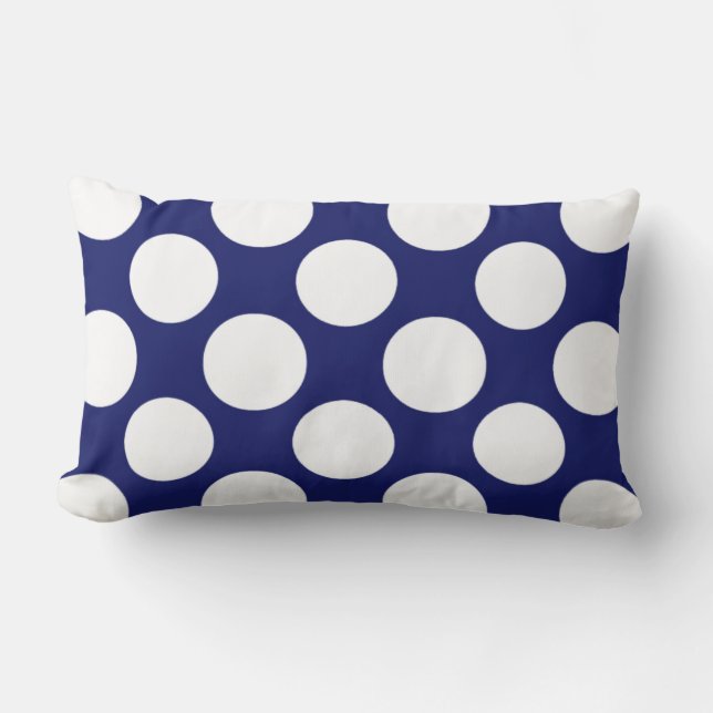 Preppy Navy Blue White Polka Dots Pattern Lumbar Pillow (Front)