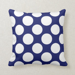Preppy Navy Blue White Polka Dots Pattern Throw Pillow