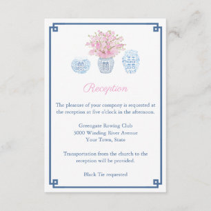 Preppy Navy & Blush Ginger Jar Wedding Reception Enclosure Card