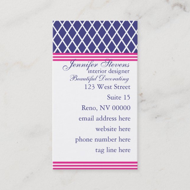 Preppy Navy Lattice Business Card (Front)