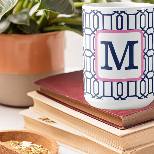 Preppy Navy Octagon Pattern Monogram Coffee Mug