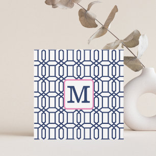 Preppy Navy Octagon Pattern / Navy Monogram  Card