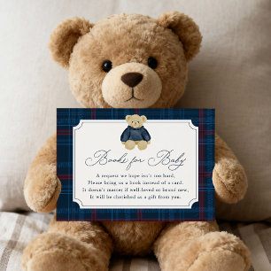 Preppy Navy Plaid Teddy Bear Book Request Enclosure Card