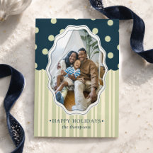Preppy Navy Polka Dot & Sage Stripe Holiday Photo