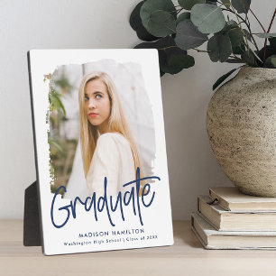 Preppy Navy Script Graduation Photo Plaque