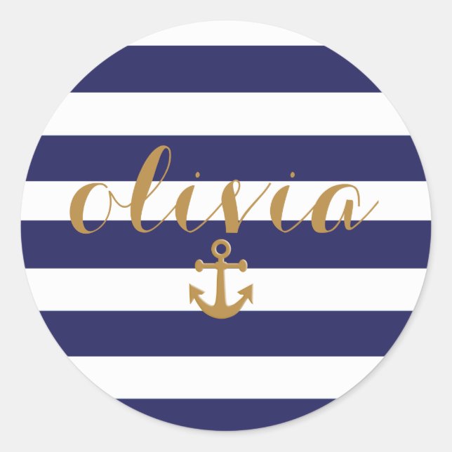 Preppy Navy Stripes & Anchor Laptop Sticker (Front)