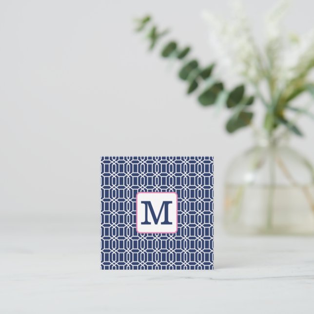 Preppy Navy White Octagon Geometric Monogram Card (Standing Front)