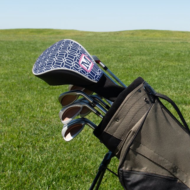 Preppy Navy White Octagon Monogram Golf Head Cover (In Situ)