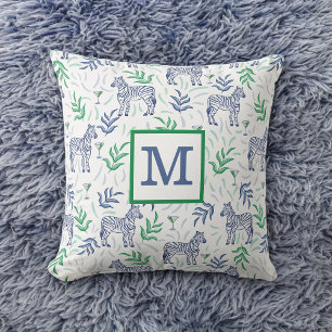 Preppy Navy Zebra Martinis White Monogram  Throw Pillow
