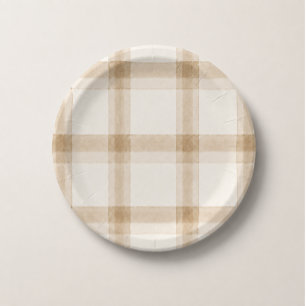 Preppy Neutral Plaid Paper Plate