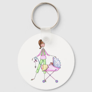 Preppy New Momma with Baby Girl Keychain