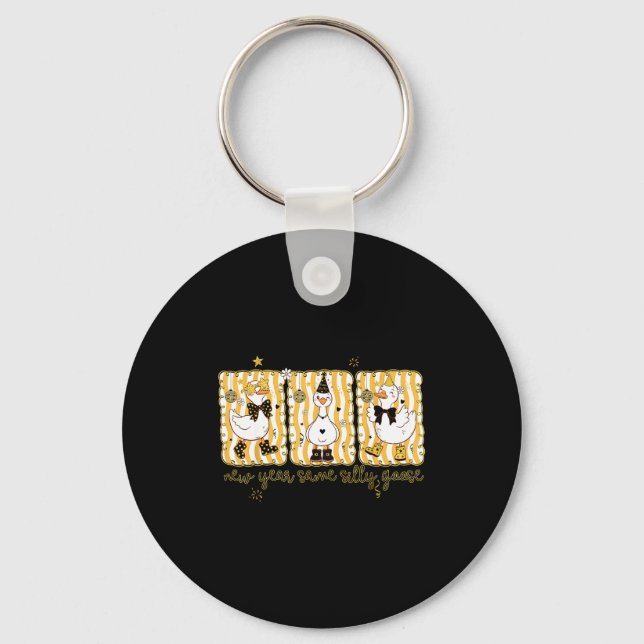 Preppy New Year Same Silly Goose Coquette Bow Happ Keychain (Front)