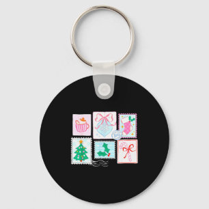 Preppy Nk Coquette Girly Vintage Christmas Stamp S Keychain