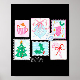 Preppy Nk Coquette Girly Vintage Christmas Stamp S Poster